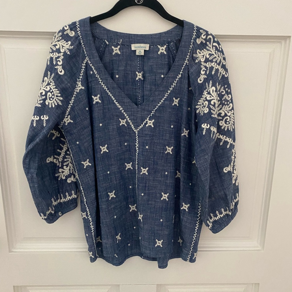 Sundance Blue Embroidered Women's Top